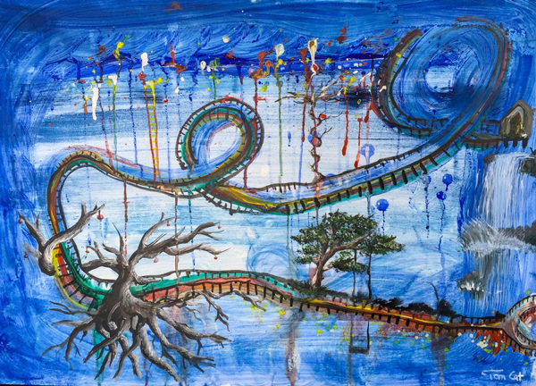 Rollercoaster Achterbahn Gemälde Pastell