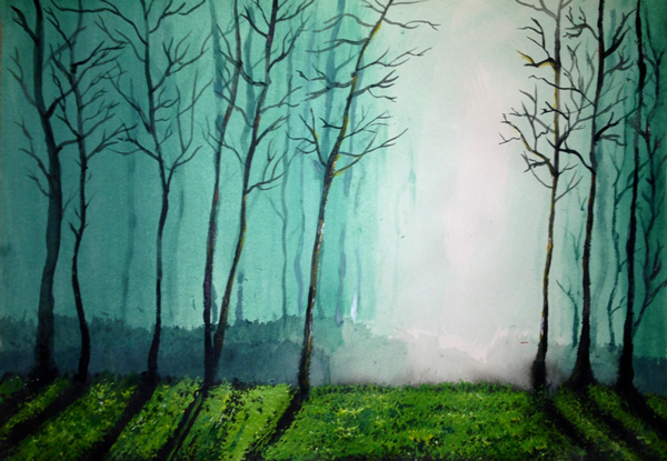 Trees Bäume Gemälde Pastell